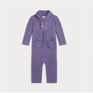 New Ralph Lauren Baby Ribbed Cotton Shawl-Collar Coverall Romper Size 12M